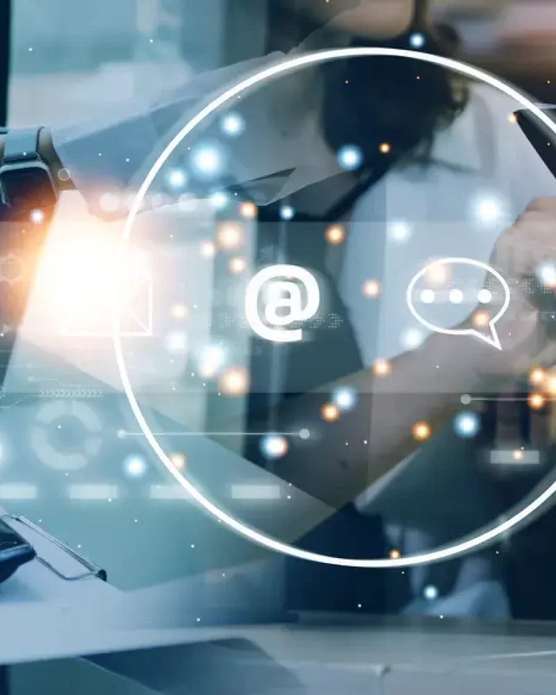 Contact us or Customer support hotline people connect. Businessman using a laptop and touching on virtual screen contact icons ( email, address, live chat, internet wifi ).